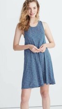 MADEWELL Blue/White Fairbury Stripe Highpoint Jersey Swing Dress Sz L (D6)