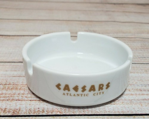 Caesars Palace Ashtray Atlantic City White Ashtray Gold Letters 3.5" Fast Ship