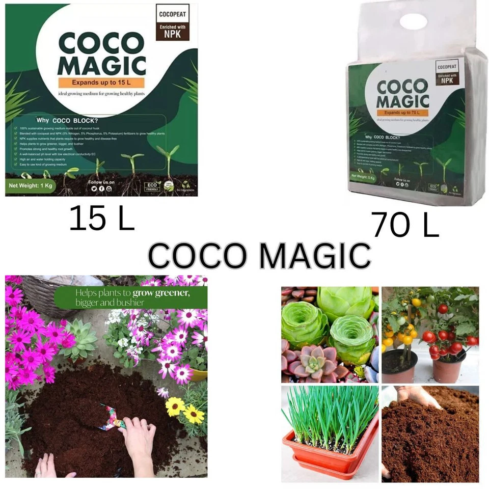 SHOPFORPOUND ORGANIC COCO MAGIC 70 & 15 LITRE COCONUT FIBRE PLANTING SOIL