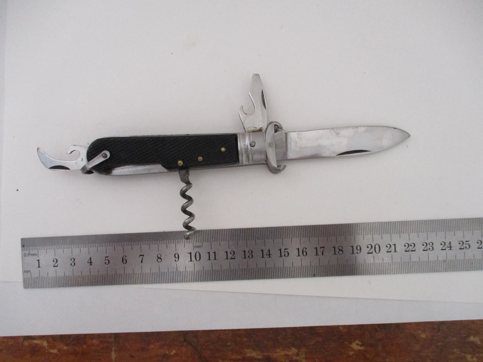 ANCIEN COUTEAU PLIANT MULTIFONCTIONS TONERINI SCARPERIA INOX COUTEAU CHASSE - Photo 3/4