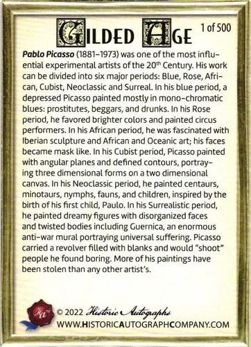 Pablo Picasso Experimental Artist Gilded Age Limited Print Card 1 of 500 - Picture 4 of 4