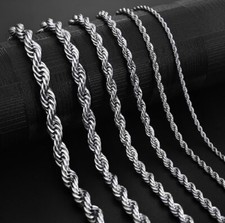 40-90cm Stainless Steel Silver Rope Chain Curb Link 3/4/5/6mm Wide Necklace J19