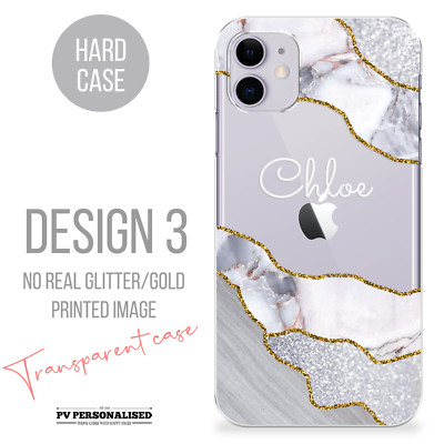 Personalisierte Handyhülle Klar Name Marmor Hartschale für iPhone 13 12 11 7 8 Xr