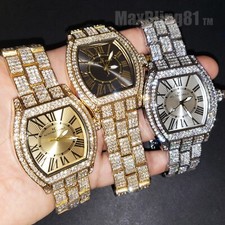 Hip Hop Full Iced Simulated Diamond Metal Band Roman Numeral Dial Luxury Watch