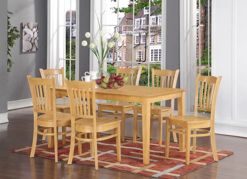 7-PC SET, CAPRI DINING TABLE WITH 6 GROTON WOOD SEAT CHAIRS IN OAK FINISH