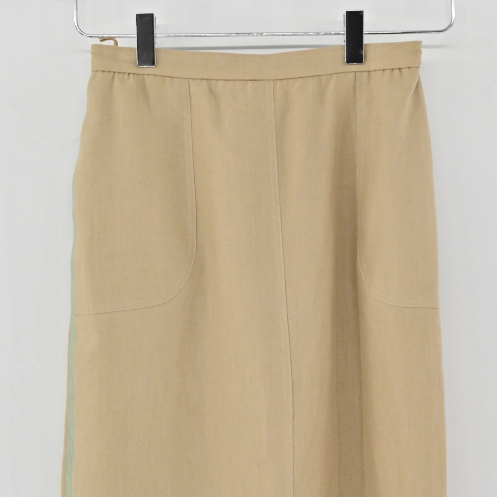 Gonna donna vintage VALENTINO taglia 4 lino marrone midi tasca bottoni righe Italia anni 70