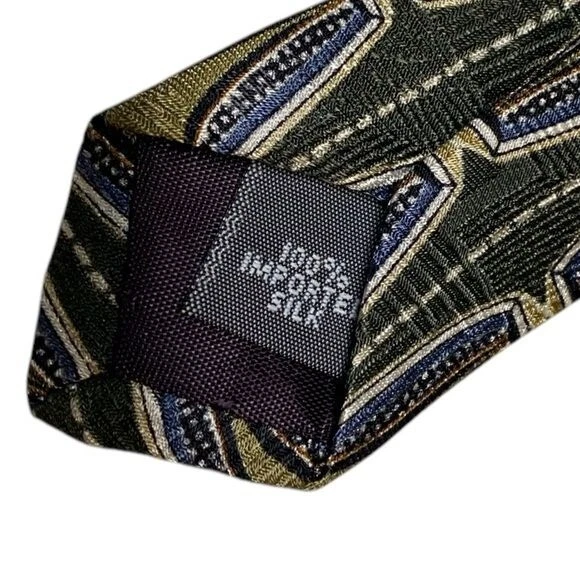 Vintage Henry Grethel Silk Tie Quiet Luxury Old Money Geometric Green Gold - Image 2 of 4