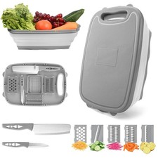 Collapsible 9-in-1 Cutting Board Colander - Multi-Use Kitchen Tool for Camping