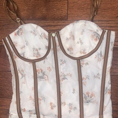 Pretty Garbage Cream Eyelet Corset Top Small