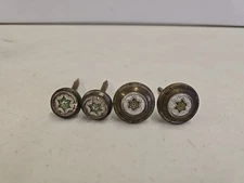 Antique Green 6 Pointed Star Glass Rosette Picture Nail Curtain Tie Lot Of 4