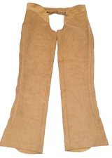 Circle Y Suede Leather Tan Full Chaps Size Medium Horse Riding Roping Show USA
