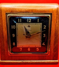 Telechron Model 3H151 "The Pharaoh" Brown Mahogany Brass Clock VTG 1930-1940 