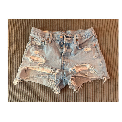 Levi's 501 High Rise Cut Off Denim Shorts Light Blue Fringe Women's Size 27