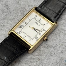 Vintage Seiko Roman Numeral Analog Watch Gold Tone 7N01-0EZ0 Tank - New Bat
