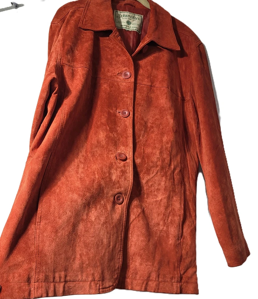 ¿De colección St Johns Bay Lge? Blazer Chaqueta de Cuero Gamuza Botón Lavable Naranja Quemado Foto 3 de 4