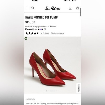 Sam Edelman hazel Red patent Stiletto Heels Classic Pointed Toe size 7.5 M