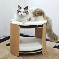 Bingopaw Elevated Cat Bed 2-Tier Wood Frame Cat Tower Bed w/Super Soft Plush Mat