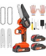 Cordless Mini Chainsaws 4”Battery Powered-Security Lock & 2 Battery,Wood Cutting