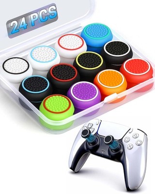 24 PCS Premium Silicone Thumb Grips for PS4/PS5/Xbox Controller, Rainbow Non-Sli