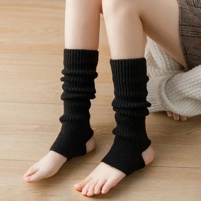 Beinwärmer Damen Winter Kniehoch Ballett Yoga Streifen Weiß Schwarz