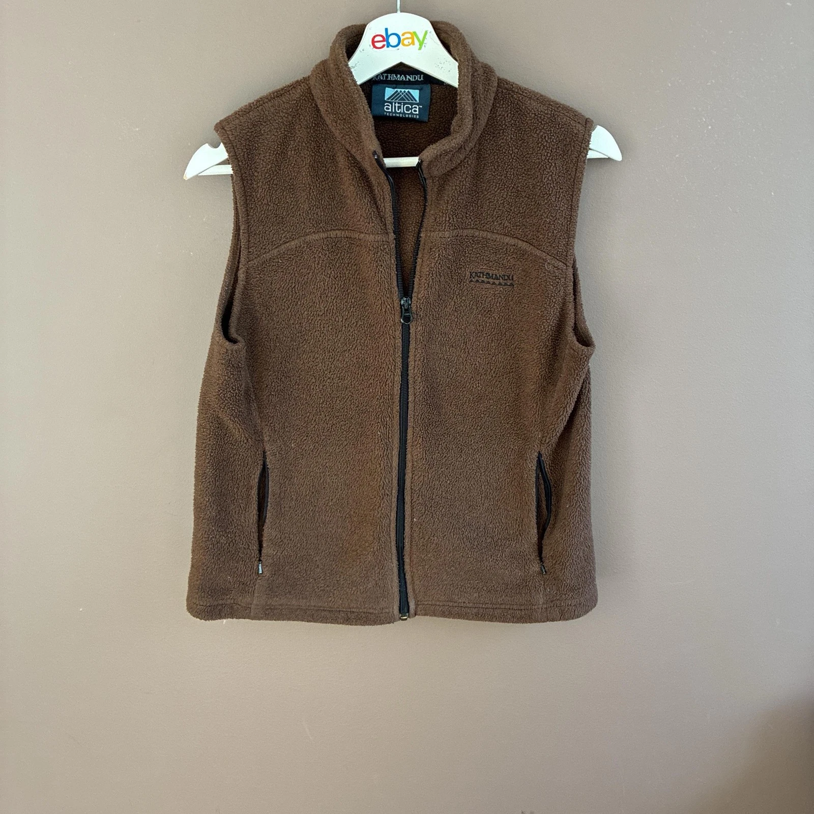 Kathmandu Vest Womens 12 Brown Fleece Full Zip Collared Pockets Warm Outdoor