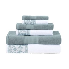 Allie 6-Piece 100 Cotton Towel Set   Jacquard Floral Border   Includes 2 Bat...