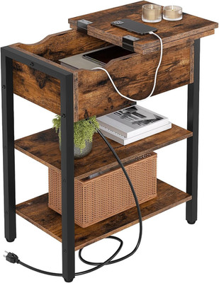 End Table with Charging Station, Narrow Side Table, Flip Top Nightstand with USB