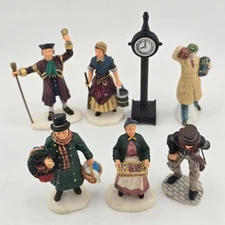 Christmas Village Accessory Figures Lemax Porcelain People 5 pc and 2 Dept 56 Pc