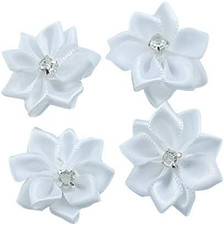Upick More Than 26 Colors 40PCS Satin Ribbon Flowers Bows Rose w/Rhinestone Appl
