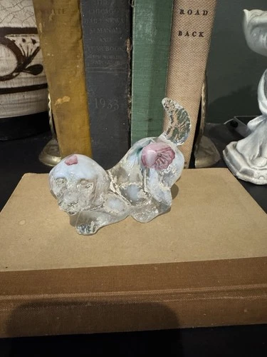 Fenton Playful Puppy dog figurine made of French opalescent art glass. Signed