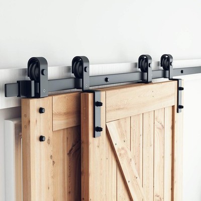 SMARTSTANDARD 6.6 Feet Bypass Sliding Barn Door Hardware Kit  for Double Woo...