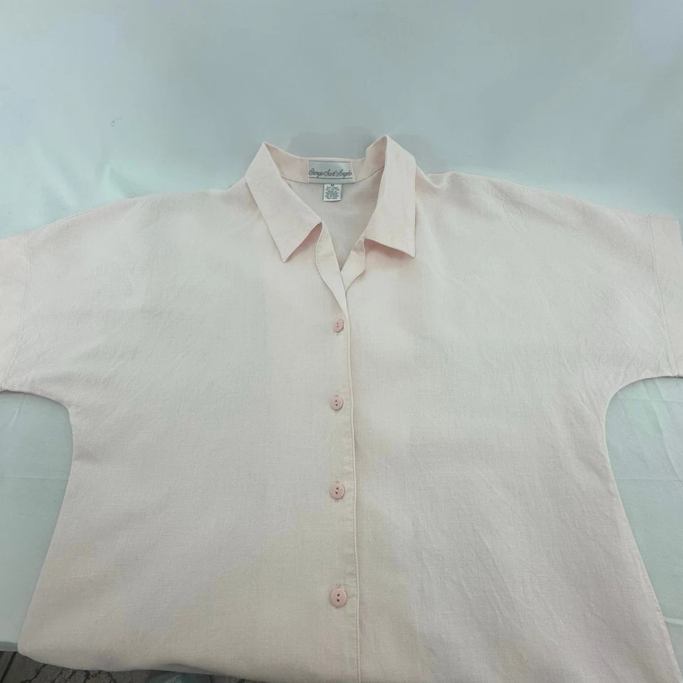 Camisa De Colección Giorgio Sant Angelo Abotonada Mediana Mezcla de Lino Polvo Rosa Suave Niña Foto 3 de 4