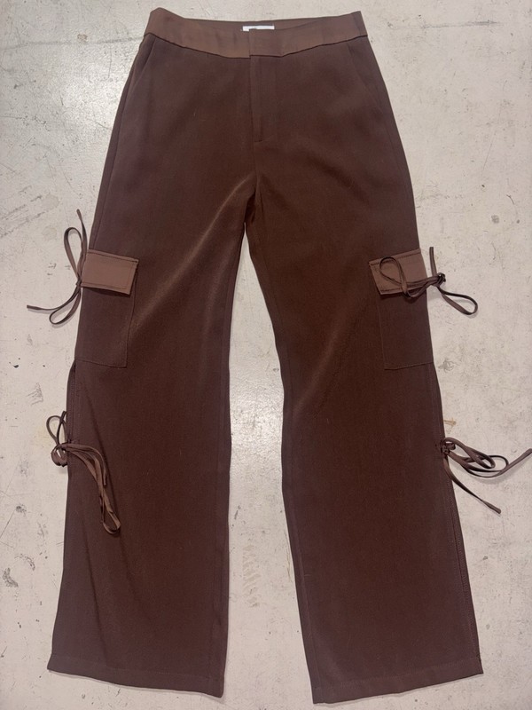Womens Brown Cargo Pants Tie Detail Low Rise Y2K Wide Leg Size M Edit by Nine 