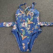Jantzen Swimsuit Womens 10 Blue Floral One Piece Padded Tummy Control Wrap