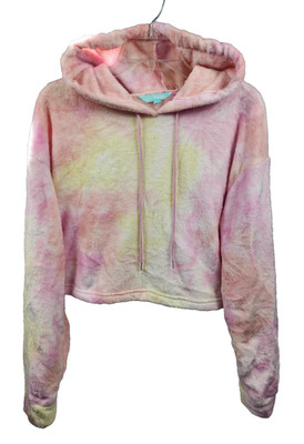 Miss Posh Minky Fur Tie Dye Hoodie Crop Top, Long Sleeve, Women's