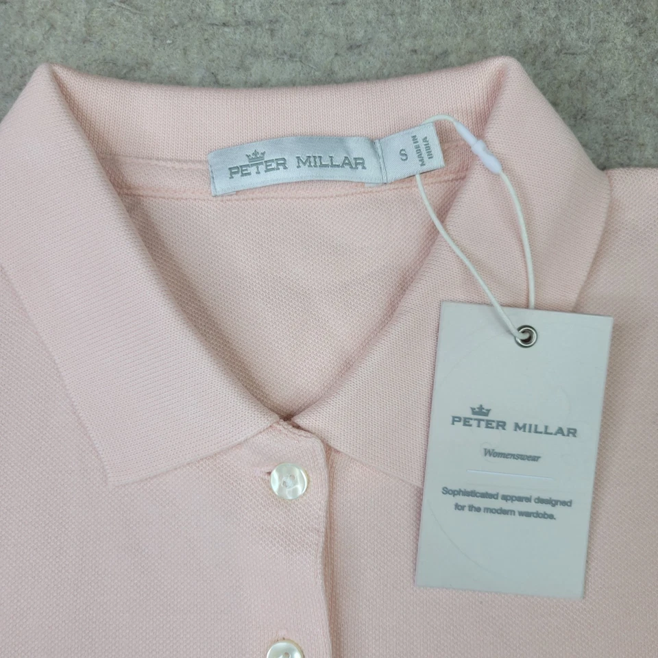 Polo de golf Peter Millar para mujer S rosa manga corta algodón Giza preppy NUEVO Foto 3 de 4