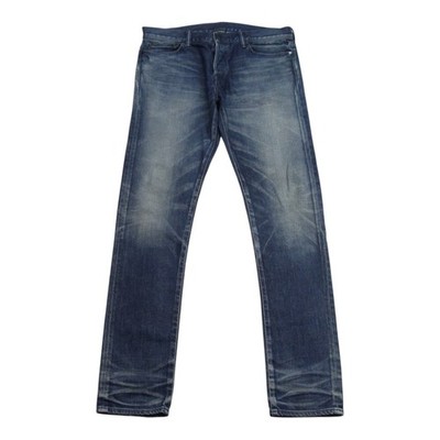 John Elliott Jeans Herren Taille 34 Bein 34 Blau Faded Denim Button Fly Slim Fit Hose