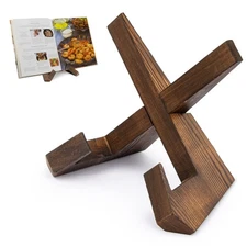 Wooden Recipe Book Holder for Kitchen Counter - Rustic Brown Stand