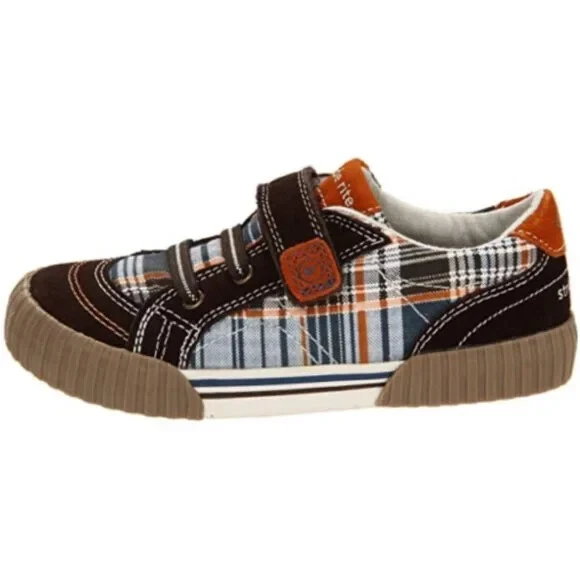 NUEVO Stride Rite Niño Bebé Caleb Marrón Retazos Gamuza Vestido Parte Superior Baja Tenis Planos Foto 2 de 4