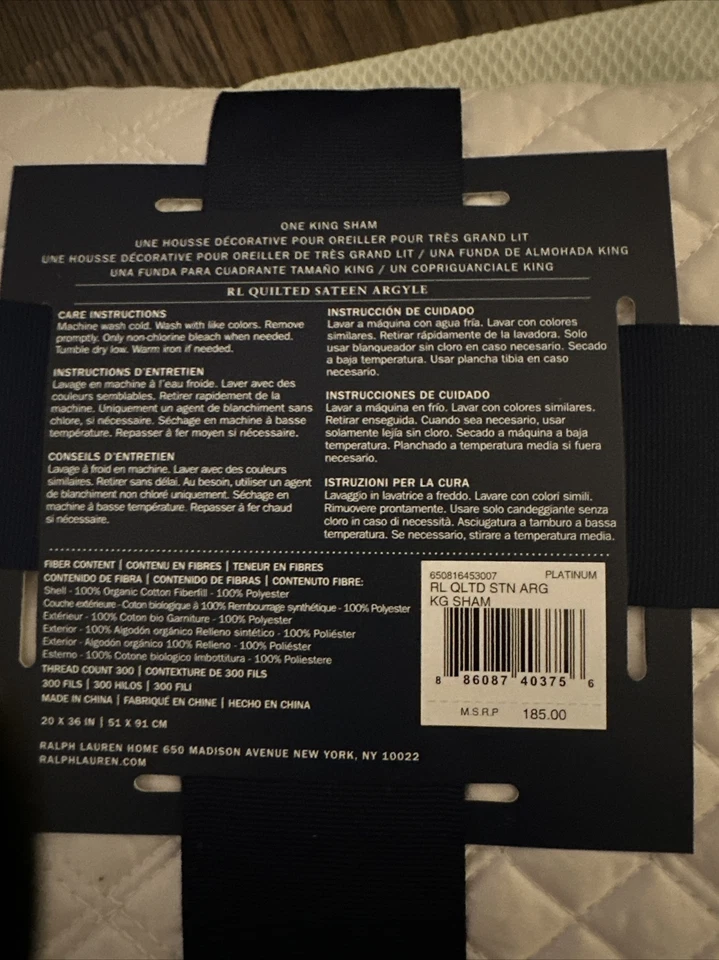 Стеганый серебряный сатин Ralph Laureen Argyle King Sham - Изображение 4 из 4