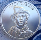 1 oz. BILLY THE KID Wild West Legends thief gunfighter BU rounds.999 fine silver