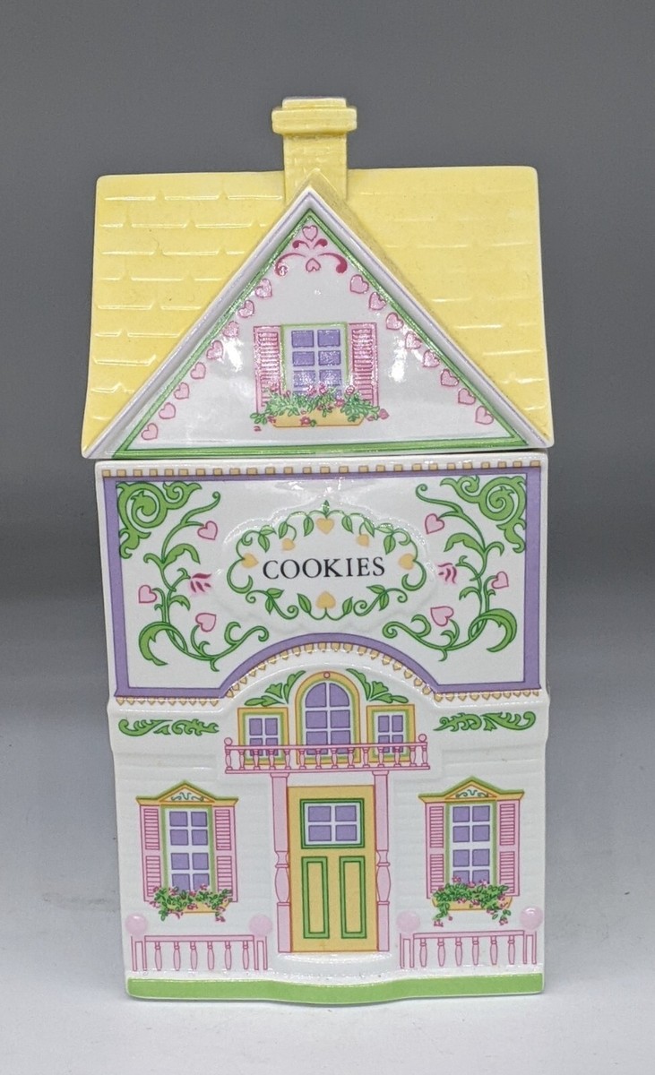 LENOX 1991 THE VILLAGE COOKIE JAR CANISTER YELLOW FINE PORCELAIN