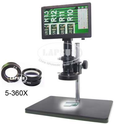 9'' LCD 5-360X 1080P 60FPS C-mount Digital Microscope Camera iPhone PCB Repair US