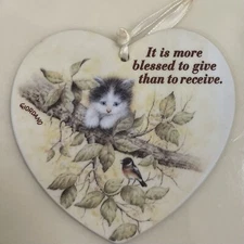 Giordano Art Ceramic Heart Wall Hanging Cat Cottagecore Blessed to Give