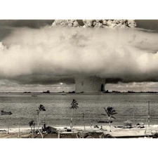 Vintage Photography Atomic Bomb Mushroom Cloud Bikini 12X16 Inch Framed Print