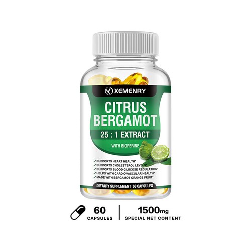 Cápsulas de bergamota cítrica 1500 mg - extracto 25:1, suplementos orgánicos de colesterol - Imagen 9 de 10