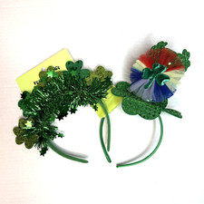 Set of 2 St Patrick's Day Shamrock Sequin Rainbow Leprechaun Hat Headbands NEW