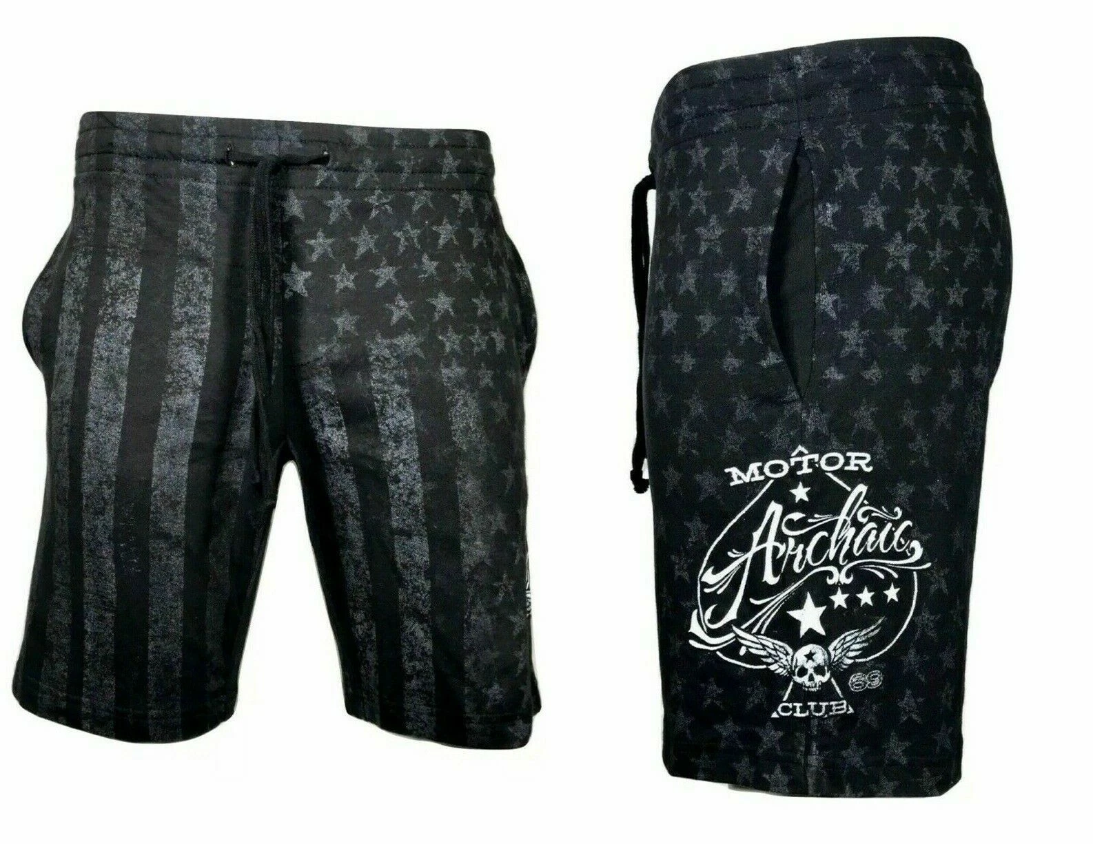 ARCHAIC by AFFLICTION Men's Shorts NATION Black USA Flag Biker MMA S-5XL