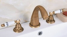 Antique Brass Bathroom Vanity Sink 3-Hole Two Handles Widespread Faucet