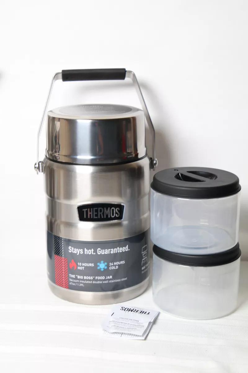 Thermos 47 oz Stainless King Big Boss Food Jar w/ 2 Inner Containers -  Gloss